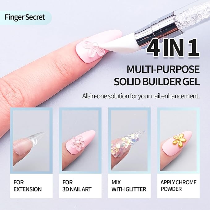 3D Gel Nail Art Kit-Sky Blue Solid Builder Gel for Nails 3D Sculpting Carving Building Modeling Hard Extension for Beginner DIY Salon at Home Cured Needed