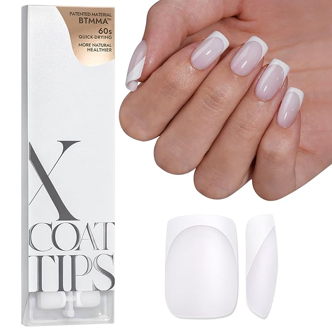 BTArtboxnails XCOATTIPS French Tip Nails - White Press On Nails Short, 160 Pcs Milky White Square Soft Gel Nail Tips, Soak Off False Nail Extensions For Gift