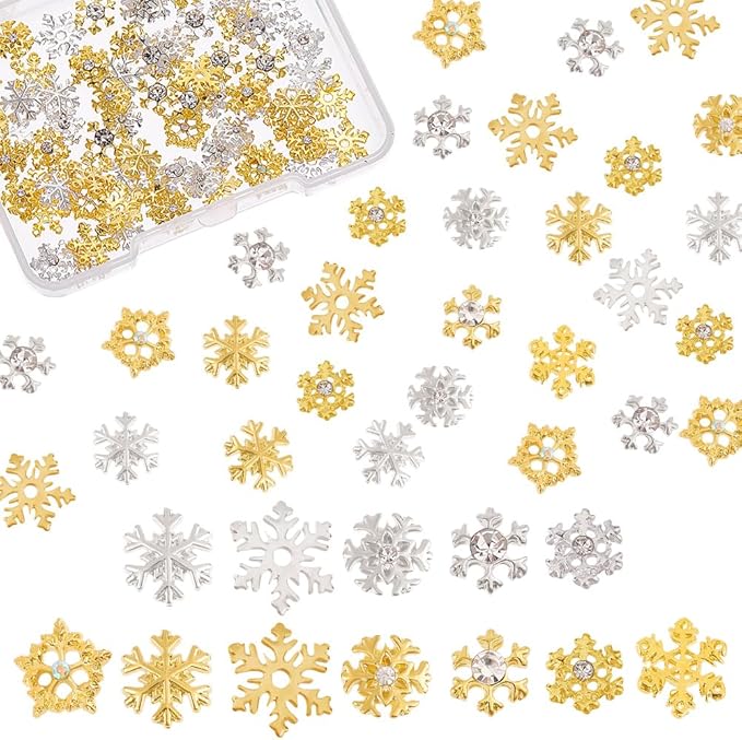 OLYCRAFT 96Pcs Snowflake Resin Fillers 7-Style Winter Theme Resin Fillers Alloy Epoxy Resins Supplies UV Filling Accessories Silver Gold for Resins Jewelry Making