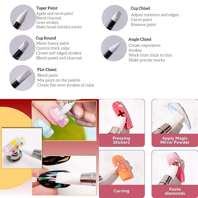 12PCS Professional Nail Art Brush Set,Crystal Handle Liner Brushes,Acrylic & Gel Nail Brush,Double-ended Silicone Nail Sculpture Pen Tools,Nail Sculpture Pincher Tweezer for Manicure,Home Salon Kit