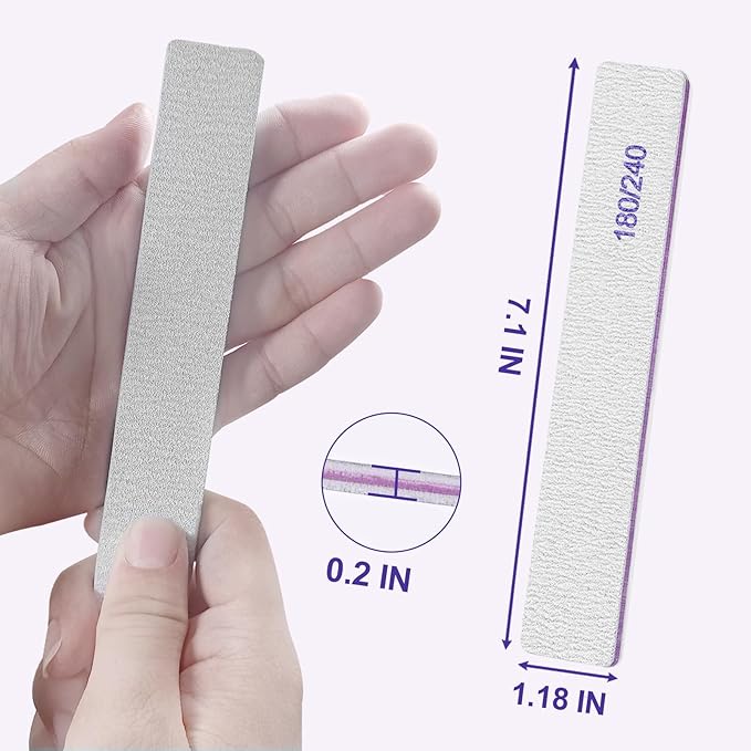 Nail File (12 Pack), 180/240 Grit Emery Boards Nail Files for Natural Nails and Acrylic Nails, Double Sided Emory Boards limas para unas acrilicas Profesional Fingernail Filer Reusable Manicure Gray