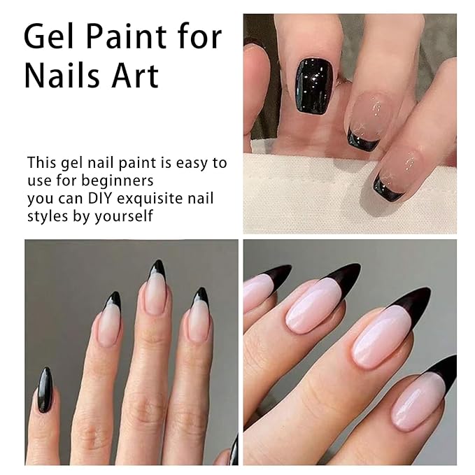 Gel Paint For Nails Art, Paint Nail Gel For French Tip Tool Design For Home Salon DIY Gel Nail Art (Dark Black, M)
