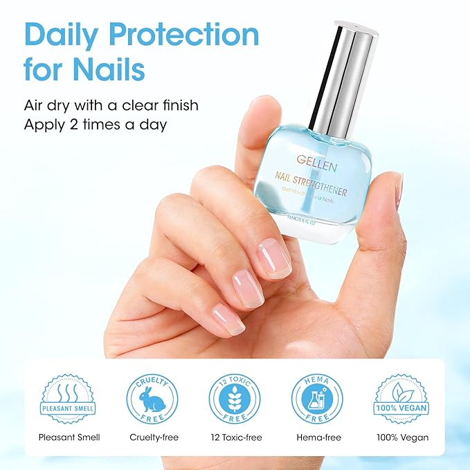 GELLEN Nail Strengthener, 8-In-1 Pro Care Plant Extracts Keratin Calcium Active Nourishes, Strengthens & Growth Nail Repair Serum for Thin Damaged Nails, Air Dry, Non-Polish, Fresh Ocean Scent