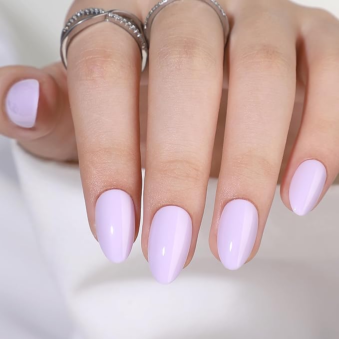 Press On Nails Short Almond - Findigit Taro Purple Press on Nails Soft Gel Stick On Nail with Nail Glue, Fit Natural Reusable Glue On Nails 16 Sizes - 32 Nail Kits Taro Purple