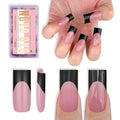 NOVO OVO Medium Sharp Square Black French Tip Nail Tips Press on BERRY PINK, Extra Thick NEED Builder Glue Gel & Top Coat, Soft Gel Full Cover False Fake Nail Extension for Salon DIY x 15 Sizes 180 pc