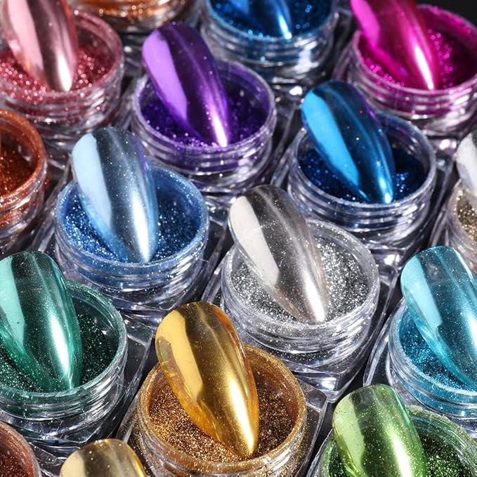 Metallic Mirror Chrome Nail Powder Set, 23 Colors Magic Mirror Y2K Gold Silver Decorations Rubbing Nail Art Glitter Pigment Flakes Manicure Accessories (23pcs Chrome Powder)