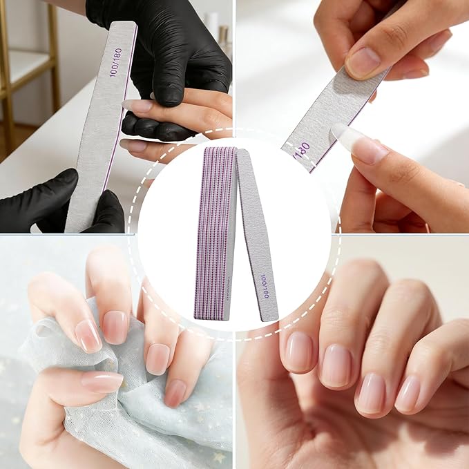 14PCS Nail File and Buffer Set, 100/180 180/240 Grit Emery Boards for Acrylic Gel Natural Nails, with 1000/4000 Grit Buffer Block for High Shine, for Women