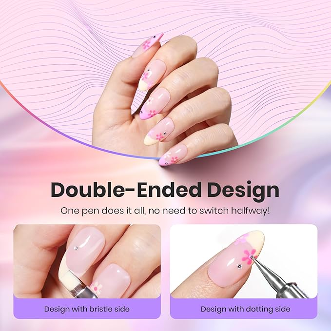 Beetles Nail Art Brushes, 8pcs Double-Ended Nail Art Tool Set, Fingernail Dotting Tools, Striping Manicure Design Brushes for Lines, Fingernail Drawing Pen with Bow knot Stickers Gift for Women
