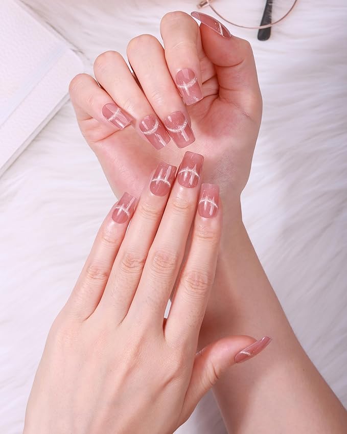 Cat Eye-Inspired 20pcs Semi Cured Gel Nail Strips - Salon-Grade DIY Wraps with Glaze Texture, Easy Application, UV Light Required for Stylish Nails