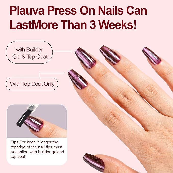 150Pcs Cat Eye Press on Nails, Plauva Short Coffin Fake Nails, Glossy Glitter Cat Eye Nail Tips, Soft Gel Stick On Nails for Women and Girls 15 Sizes