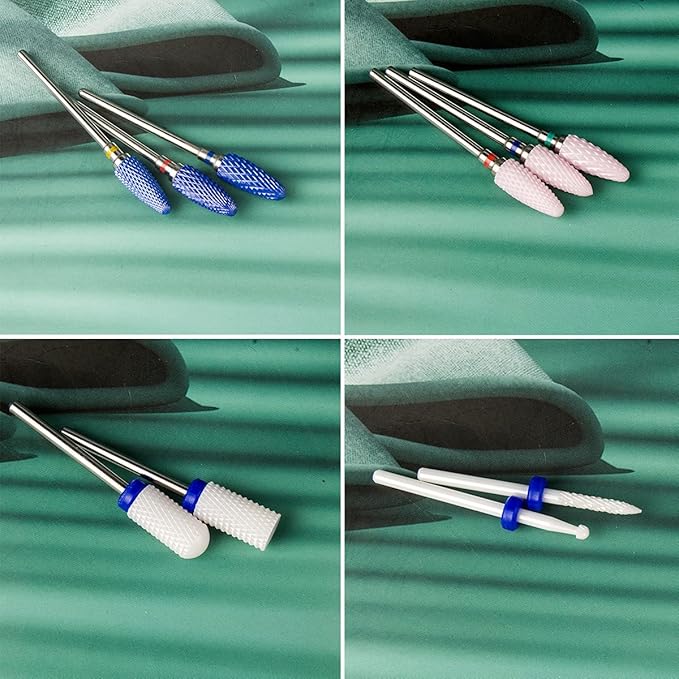 Feecy Nail Drill Bits Set Ceramic for Acrylic Nails Gel Polish Professional, 3/32 Inch Efile Nail Drill Bits Kit for Cuticle Safety Barrel Nail Art Tools with Holder, 10pcs (S10-B)