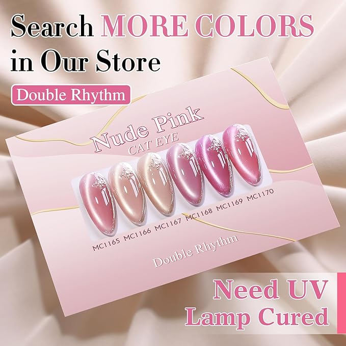 Double Rhythm 0.5 Oz Cat Eye Gel Polish with Magnet Same Color Same Bottle Holographic Glitter Shimmer Translucent Color Salon 15 ML Magnetic Nail Art (Lilac Pink-MC1168)
