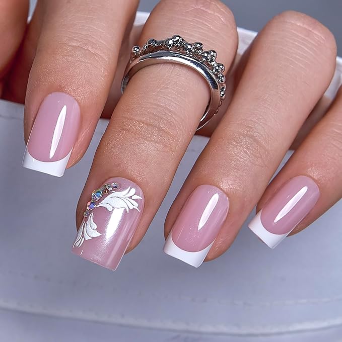 CurvLife Soft Gel Press On Nails Square, Long-Lasting Reusable Fake Nails Kit with Glue & Tabs, 30pcs Salon-Quality Stick On Nails for Women At-Home Manicure (Petal Shine)