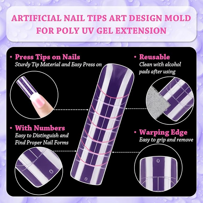 288pcs Long Mixed Dual Nail Forms Clear Multicolor Full Cover Nail Art Mold with Scale for Polygel Extension Beginners DIY Manicure 12 Styles Long Duck Stiletto Square Almond Mixed Nail Forms