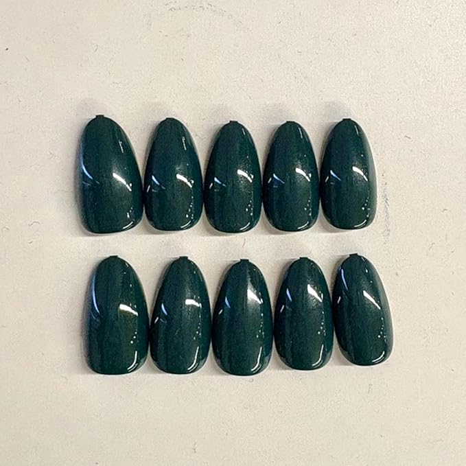 Modelones Dark Green Press on Nails Almond, St Patricks day Spring Short Fake Nails, Reusable Nail Kit with Nail Glue Adhesive Tabs Mini Nail File, Nails Press Ons 32Pcs 16 Sizes