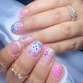24 Pcs Easter Press on Nails White French Tip Fake Nails Cute Bow Bunny & Colorful Flower Designs Short Square False Nails Glossy Pink Acrylic Nails Full Cover Stick on Nails for Women Nail Art DIY
