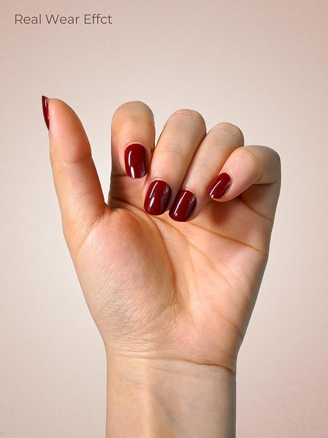 Pre Cured Gel Nail Strips - 44PCS Salon Quality Gel Nail Stickers - Long Lasting Polish Wraps for Women no UV Light Needed Easy Apply & Remove (Rose Red)