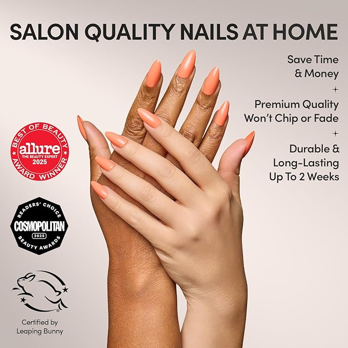 Glamnetic Press On Nails - Soft Tangerine | Medium Almond Orange Fake Nails with Glossy Finish, Salon Quality | 15 Sizes - 30 Nail Kit with Glue