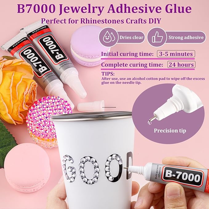 32000Pcs Resin Rhinestones for Bedazzling, Silver Clear Flatback Gems for Diamond Art, Crystal Bedazzler Kit with 3Pcs 10ml B7000 Jewelry Glue for Nail Art Crafting Clothing Book Makeup
