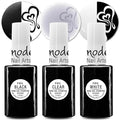 SheModern STICKY BLACK + CLEAR + WHITE Stamping Polishes (Set of 3) LED/UV Cure Semi-Gel Collection For Nail Art Design that allow Artists to Easily Apply Glitter and Foil Transfer over Sticky Images
