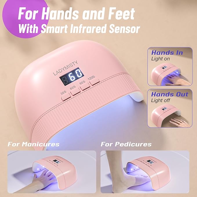 UV Nail Lamp - Fast Drying, UV Light for Gel Nails with 30 Dual Lamp Beads, 4 Timer, LCD Display, Energy Efficient LED Nail Light for Home & Salon Pink
