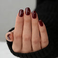 Dark Red Press On Nails Square -Short Press On Nails with Nail Glue, Fit Perfectly & Natural Reusable Stick On Nails in 12 Sizes - 24PCS Soft Gel Glue On Nails Kit