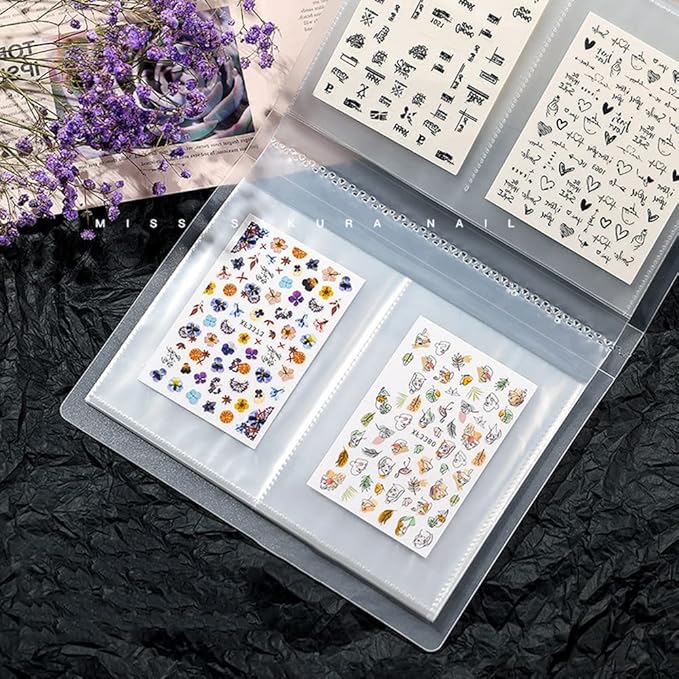 CAVAD 80 Slots Nail Sticker Storage Book Collecting Album Water Decals Empty Holder Easy Photo Manicure Art Tools and 5Pcs Jewelry Bone Bag Self Sealing