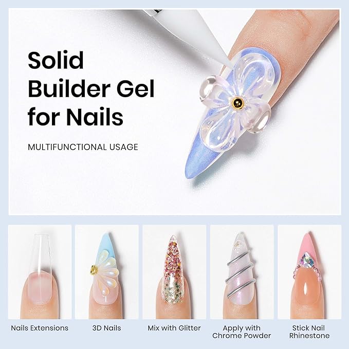 MIZHSE 30g Solid Builder Gel for Nails and Solid Nail Glue Gel, Clear Non-sticky Hard 3D Sculpting Glue for Press on Nails Manicure DIY at Home Salon