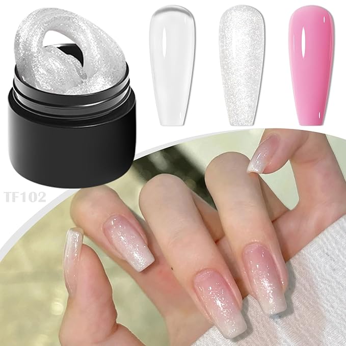 MEET ACROSS 7Pcs Solid Builder Nail Gel 5 IN 1 Solid Builder Gel for Nails Clear Pink Sliver Non-Stick Hand Nail Extension Gel Manicure DIY for Women
