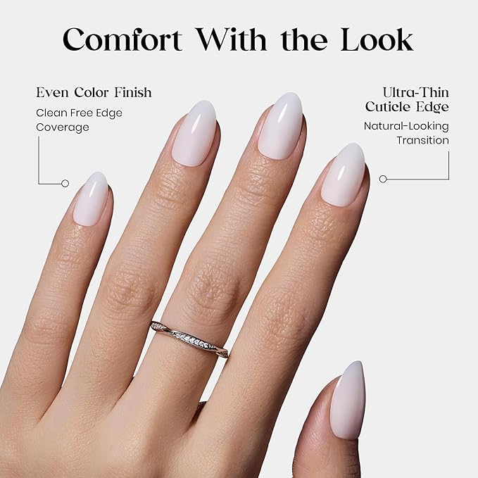Beetles Natural Milky White Press On, Short Almond Press On Nails, Soft Nail Gel Nail Kit with Fast-Dry Nail Glue & Adhesive Tabs, 32pcs 16 Sizes, Girls Stick On Nails for Women