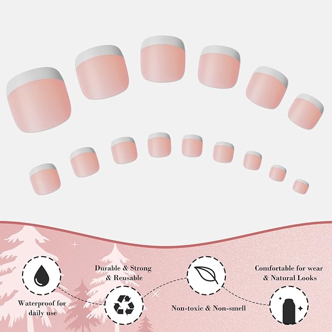 300pc French Tips Press on Toenails Women Fake Toes Nail Tips, Nude Glue on Toe Nails Press ons Fake Toenail Soft Gel False Toe Nail Feet Artificial Toe Fake Nail Tip for Acrylic Toenail Extension