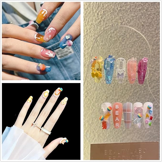 40pcs Rainbow Lollipop Pop Nail Charms Set，0.2" Colorful Candy Sweets Nail Art 3D Ab Crystal Nails Accessories Decoration for Women Girl