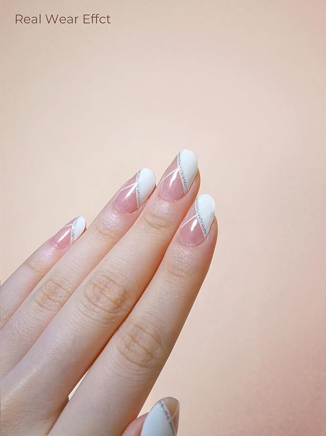 Real Gel Nail Strips (No UV Light Needed) - 44Pcs Salon Quality Nail Stickers - Long Lasting Polish Wraps for Women, Easy Apply & Remove (Minimalist Dawn)
