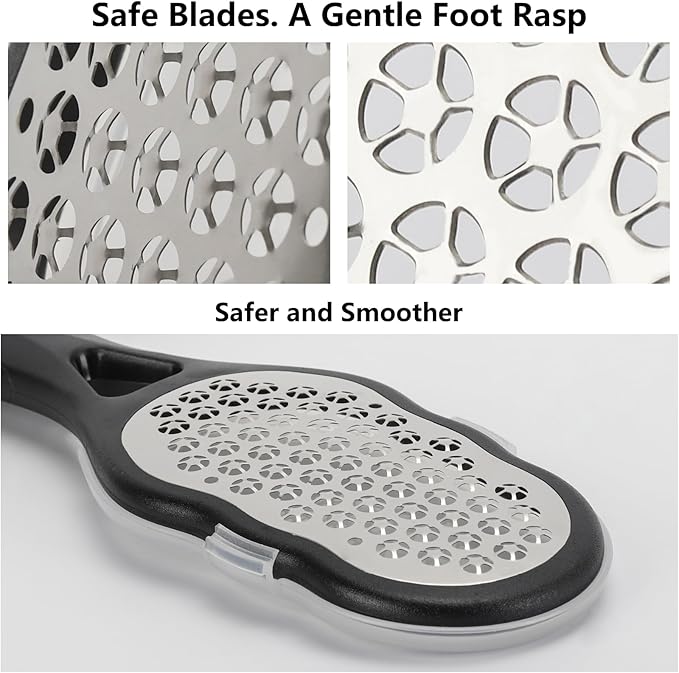 2 Pcs Foot Files with Skin Catcher, Stainless Steel Foot Rasp Callus Remover Pedicure Feet Grater Foot Scrubber Dead Skin Remover for Feet
