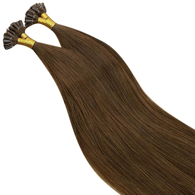 RUNATURE U Tip Hair Extensions Human Hair Brown U Tip Hair Extension 16 Inch Keratin Hair Extensions Real Human Hair Pre Bonded Hot Fusion Hair Extension Remy Hair Long Lasting No Shedding 50g 50s
