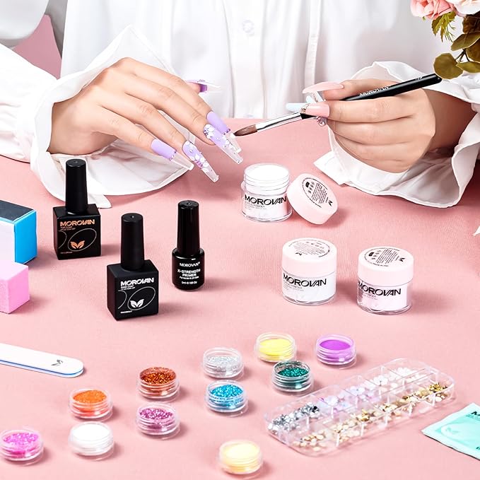 Morovan Acrylic Nail Kit for Beginners: Professional Nail Kit Set with Acrylic Powder Glitter Full Nail Starter Kit for Nail Extensions
