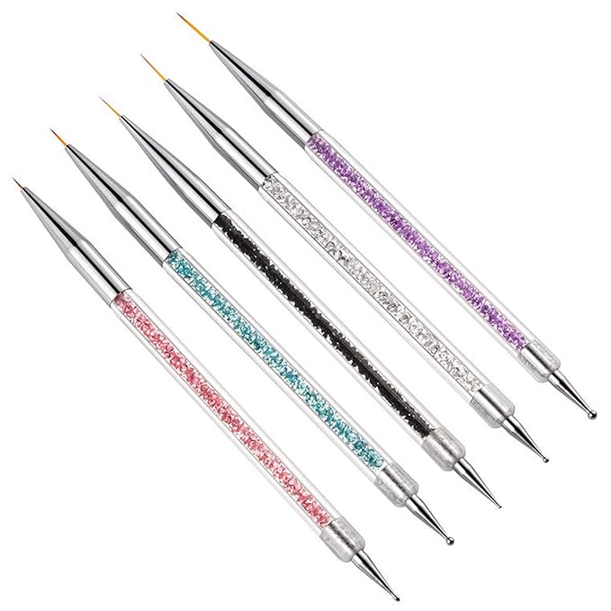 Vtrem 6 Colors 8ML Spider Gel Set with 5 PCs Double Ended Point Drill Drawing Brush Pen Nail Rhinestones Matrix Gel with Gel Paint Design Nail Art Kit Wire Drawing Nail Gel for Line Christmas gifts