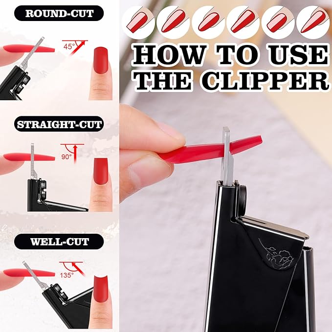 Black Metal Premium Nail Clippers with Magnet Sizers for Acrylic Nails, Professional Stainless Steel Fake False Nail Tip Clipper Cutter Trimmer, Manicure Tool for Salon Home Nail Art