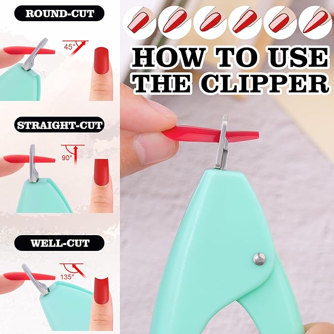 Green Adjustable Nail Clippers with Magnet Sizers for Acrylic Nails, Professional Stainless Steel Fake False Nail Tip Sharp Clipper Cutter Trimmer, Manicure Tool for Salon Home Nail Art