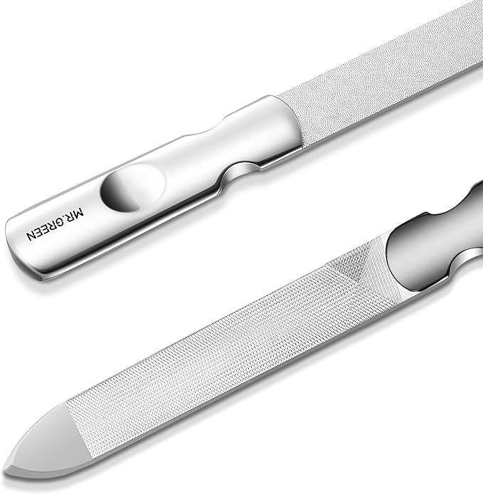 MR.GREEN Double Sided Nail Files Stainless Steel Manicure Pedicure Grooming for Professional Finger Toe Nail Care Tools (Short)