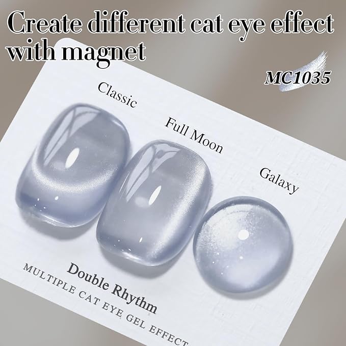 Double Rhythm 0.5 OZ Cat Eye Gel Polish with Magnet 15ML Holographic Glitter Shimmer Translucent Jelly Color Magnetic Polish Salon DIY at Home (MC1035)