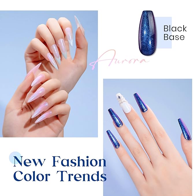 MIZHSE Pearl Sparkly Glitter Gel Nail Polish Blue Mermaid Aurora Shimmer Soak Off UV LED Nail Gel Polish For Nail Art Home DIY, 10mL 0.33 Fl oz