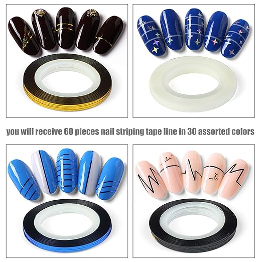 MYUBWTF 60 Colors Nail Striping Tape Line 2 Pieces Nail Tape Dispensers Free Tape Roller Dispenser Striping Tape Line Nail Art Decoration Stickers Nail Art Decoration Sticker DIY Nail Tip