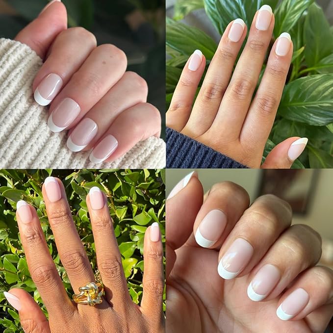 Olive & June Instant Mani Press-On Nails (Glue) | 42 Fake Nails, 21 Sizes | Non-Toxic Long-Lasting Recycled Materials Realistic Look | Salon-Quality at Home | Short, Round | Timeless French