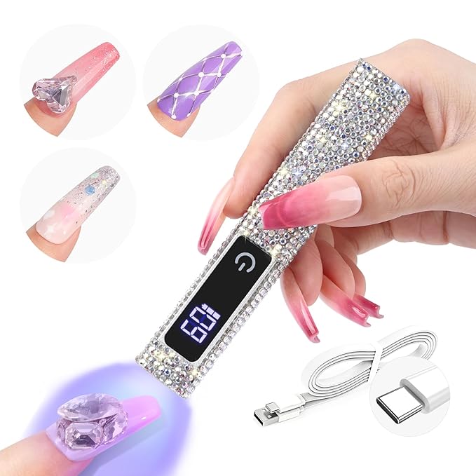 SAVILAND Silver U V Light for Gel Nails: Handheld 12W 8X Speed Flash Cure Lamp with Dual Timer Touch Screen & LCD Display Screen Portable 400 mAh LED Flash Cure Light Gel Polish Nail Art Home