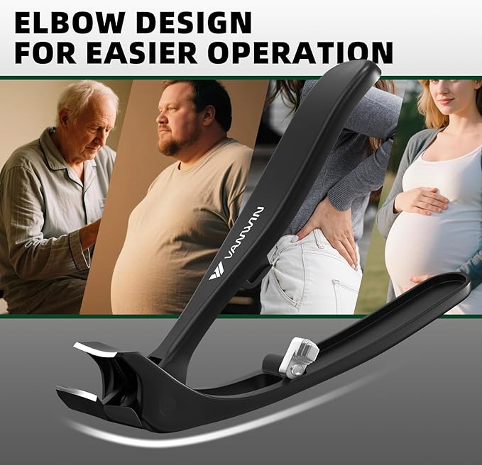 Toenail Clippers for Thick Toenails for Seniors, Heavy Duty Wide Jaw Large Toe Nail Clippers for Thick Nails for Men, Angled Head & 45° Sharp Slanted Ingrown Toenail Clippers Set Black