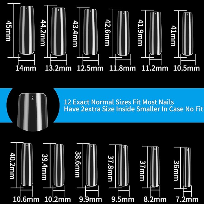 240 Pcs Clear Full Cover Nail Tips for Acrylic Nails Professional, Coffin Fake False Ballerina French Acrylic Nail Tips Extension for Salon Manicure Home DIY