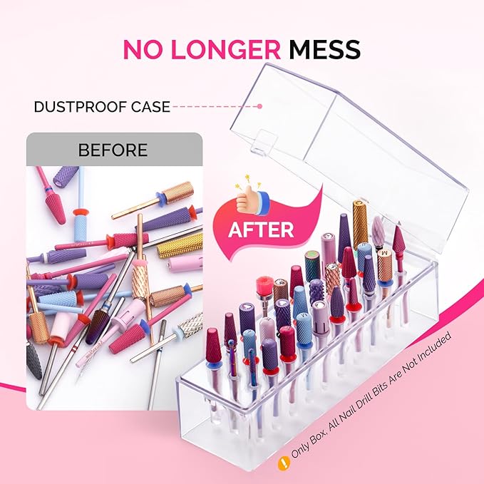 MelodySusie Nail Drill Bits Holder, 30 Holes Case, Portable Dustproof Displayer Organizer Container, Nail Tech Professional Nail Art Tool, Travel Salon Home, Clear (Drill Bits Not Included)
