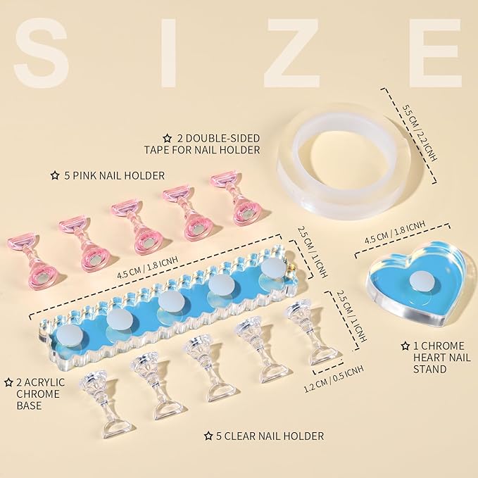 Fandamei Nail Stand, 2 Set Nail Holder for Painting Nails, Press on Nail Stand, Nail Stands for Nail Art. Magnetic Acrylic Nail Practice Display Stands with Double-sided Tape