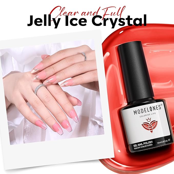 modelones Red Jelly Gel Nail Polish Translucent Gel Polish Red Neutral Sheer Nails Soak Off LED Nail Lamp Manicure Salon Gift 15 ML